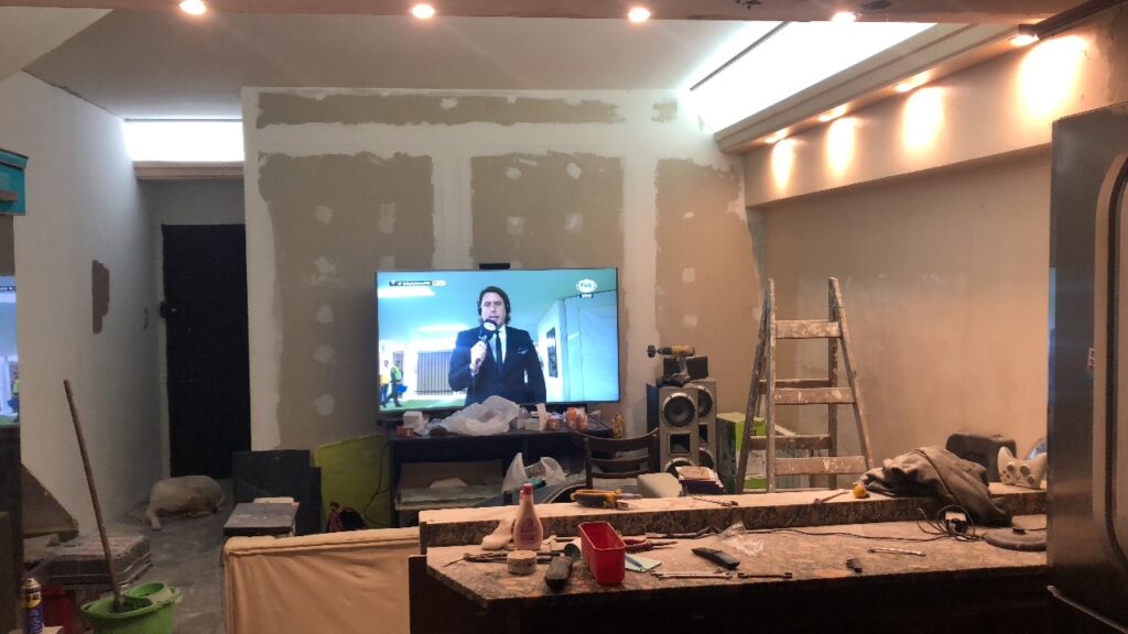 cerramiento en interior living, construccion en seco. ANTES